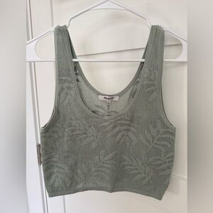 Madewell Sage Green Open-Knit Palm Pattern Crop Tank